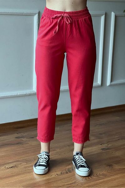 Suzi butik Women's Burgundy Elastic Waist Cut-Out Detailed Gabardine Trousers
