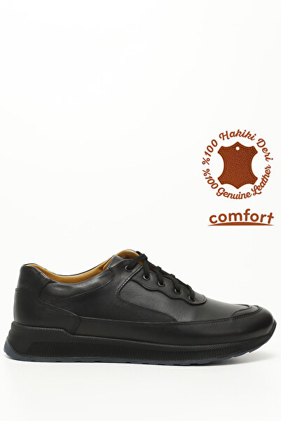 GÖNDERİ(R) Ανδρικό άνετο αθλητικό παπούτσι από γνήσιο δέρμα με μαύρο κορδόνι