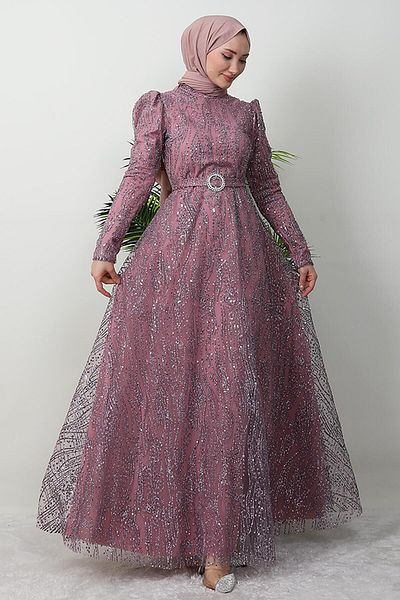 GİYZAMİLA Βραδινό φόρεμα Nilda Glitter και Dusty Rose