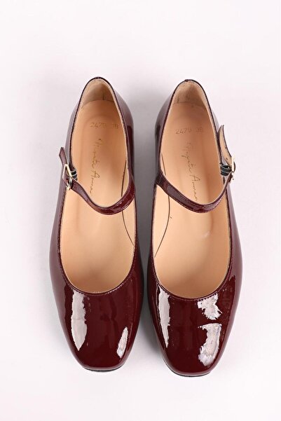 Hayati Arman Women's Genuine Leather Top Banded Babet Burgundy Patent Leather