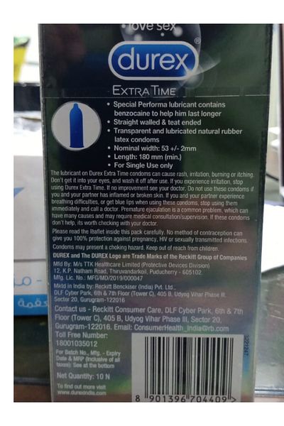 Durex واقيات ذكرية Extra Time - 10 قطع عبوة واحدة | غير مرئية تقريبًا، ذات ملمس طبيعي