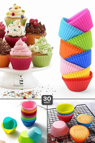 Tilbe Home Colorful 30 Pieces Silicone Muffin Cupcake and Brownie Mold Reusable