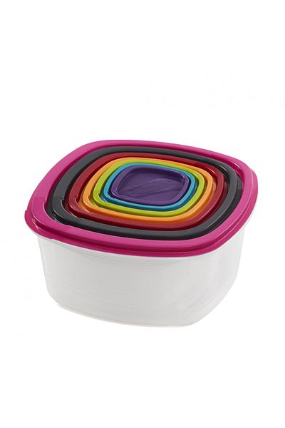 vanora SET OF 7 SQUARE FOOD CONTAINERS WITH LIDS, PLASTIC