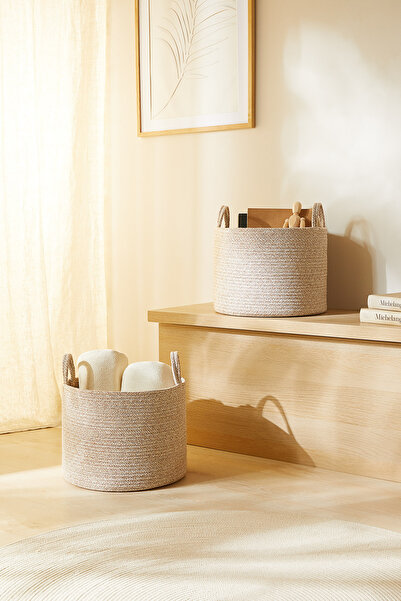 Ocean Home Textile خزانة ملابس/ألعاب باللون البيج، سلة تخزين قطنية (35x27)