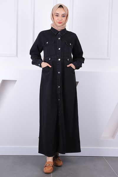 İmajButik Μαύρο τζιν φόρεμα τσέπης