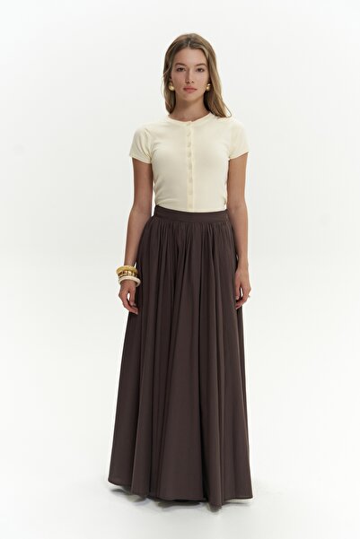 BOHEMAİ Faylinn Pileli Uzun Kahve Etek