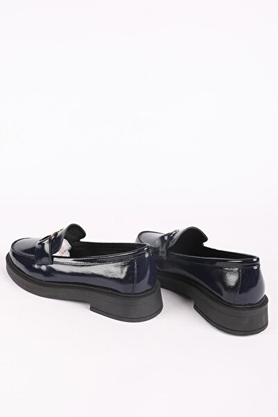 Hayati Arman Kadın Hakiki Deri Toka Detaylı Loafer Lacivert Rugan