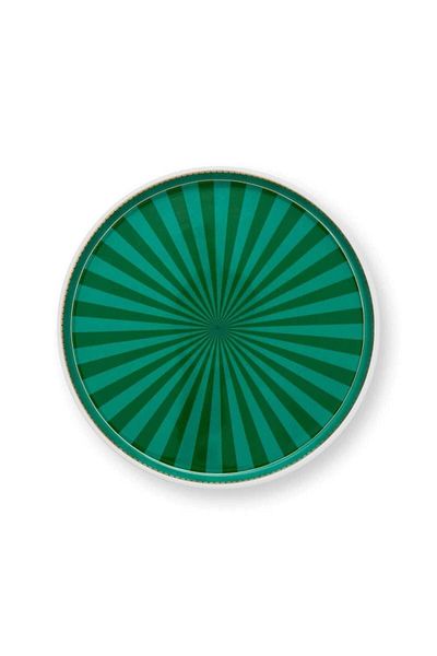 Pip Studio Round porcelain tray, Pip Studio, Stripes Emerald-Green, 24cm, Love Birds collection