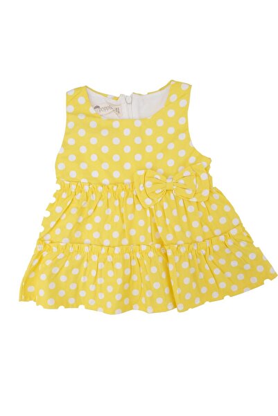 Bebelop Kız Bebek Büyük Puanlı Fiyonklu Fırfırlı Kilotlu Elbise 2'Li Set