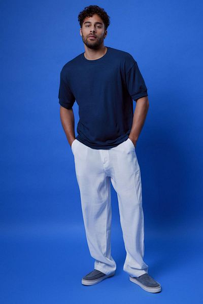 TENA Men's Navy Blue Crew Neck Sleeve Hem Bias Basic T-Shirt