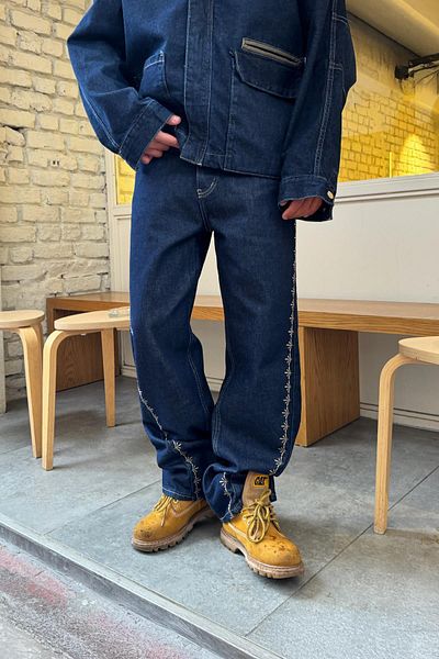 Flaw Wear Embroidery Detail Navy Blue Regular Jean