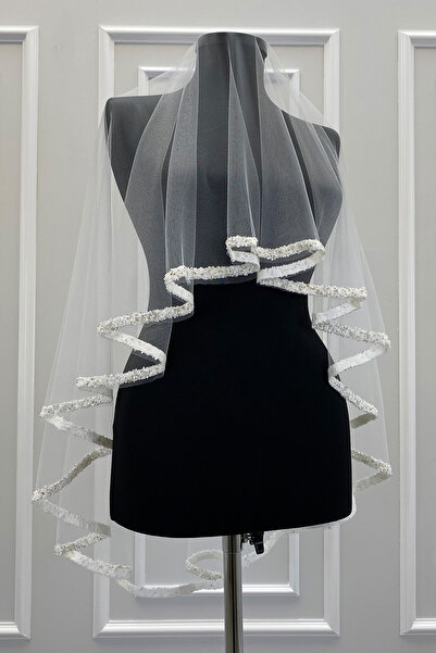 ZEYMERADE Beyaz Gelin Duvak Seti, Cam Boncuk Ve Pul Baskılı Kına Duvağı, Düğü...