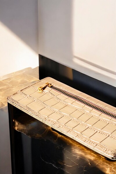 KRB POLO ACCESSORİES Kadın Yeni Sezon Şık Timsah Desenli  Kaliteli, Kullanışlı Gold Cüzdan Aksesuar