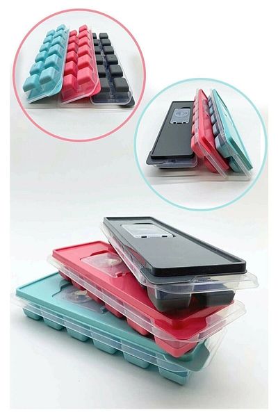 QNİAY 12 Compartment Silicone Ice Mold with Practical Lid |   Silicone Non-Stick Ice Tray Ice Mold