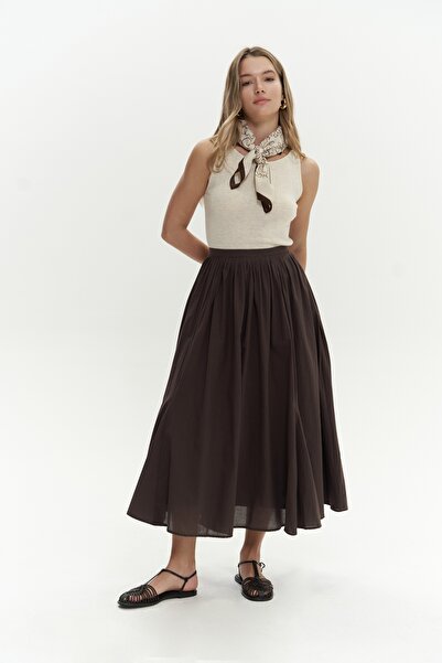 BOHEMAİ Amaya Ankle-Length Pleated Brown Skirt