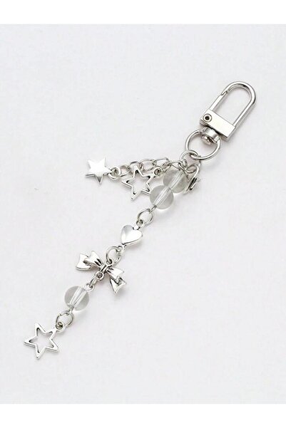 bohemian takı tasarim Gümüş Boncuklu Yıldızlı Fiyonk Çanta Charmı