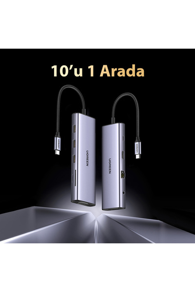 Ugreen Ugreen 10-in-1  3xUSB 3.0, 100W Type-C, 4K HDMI, 1080p VGA, SD, TF Kart Okuyucu Hub - 15601