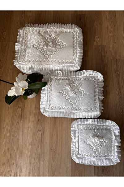 CONSTRAİN Zeynishome Çeyizlik Islemeli 3 Lü Gelin Bohça Söz Nişan Hurç Seti