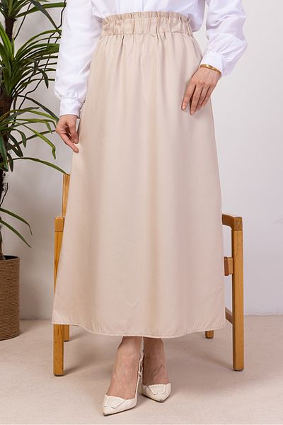 Bestenur Benja Waist Elastic Gabardine Φούστα 1405 - Μπεζ