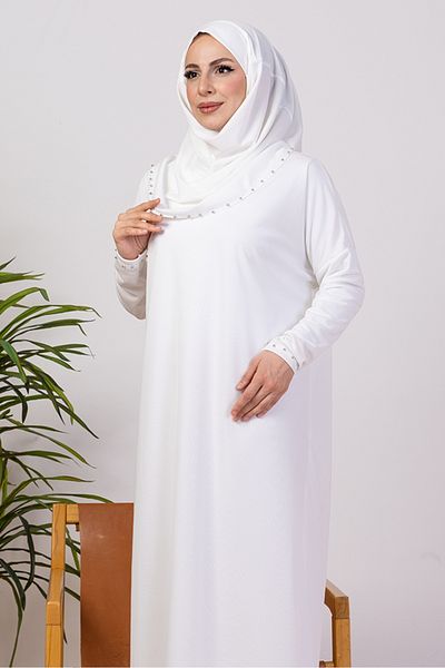 Bestenur Stoned Practical One Piece Prayer Φόρεμα 1406 - Λευκό