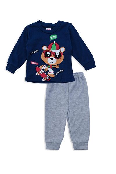 Bebelop Baby Boy Kids Skateboard Teddy Bear Print 2-Piece Top and Bottom Tracksuit Set