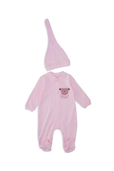 Bebelop Unisex Bebek Hayvan Nakışlı Raporlu Çıtçıtlı Şapkalı Patikli Tulum