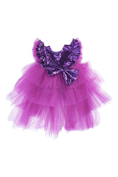 Bebelop Sequin Sweep Train Ruffled Tulle Girl's Evening Dress