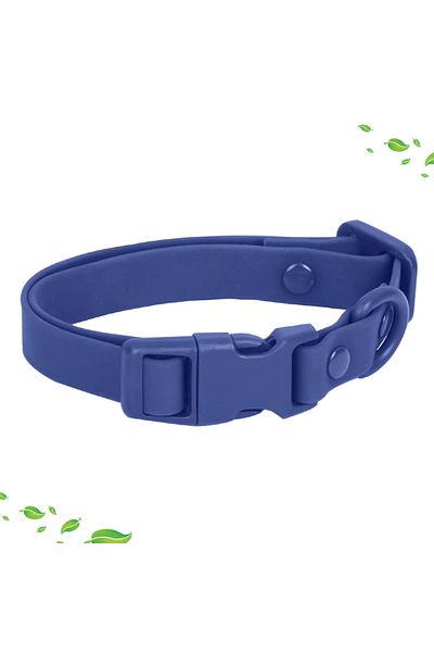 DUTRIEUX L Deep Blue New Macaron Colored PVC Dog Collar Waterproof Dirt Resistant Easy To Clean Pet Collar Ad