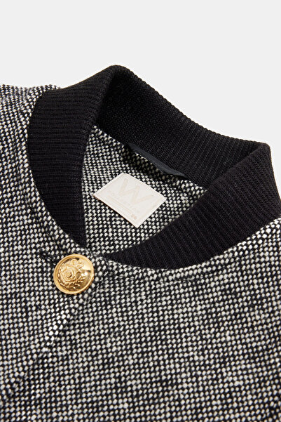 W Collection Black Stand Collar Textured Coat