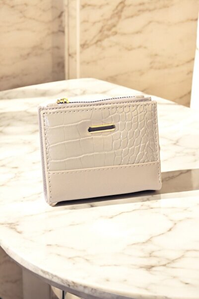 KRB POLO ACCESSORİES محفظة نسائية بنمط التمساح مع سحاب وإكسسوارات محفظة كريمي...