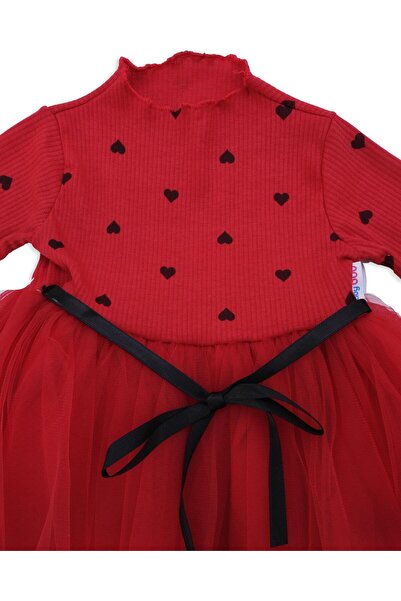Bebelop Baby Girl Heart Patterned Bow Flexible Lycra Tulle Dress