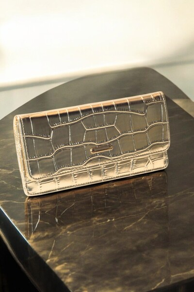 KRB POLO ACCESSORİES Kadın Yeni Sezon Şık Timsah Desenli  Kaliteli, Kullanışlı Gold Cüzdan Aksesuar