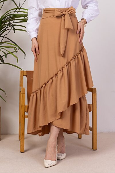 Bestenur Βολάν Λεπτομερής Ζωντανή Φούστα 1403 - Mink