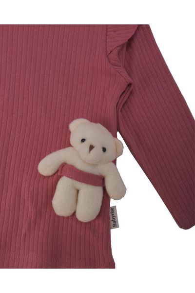 Bebelop Baby Girl Ruffle Sleeve Detailed Snap Teddy Bear 2-Piece Top and Bottom Set