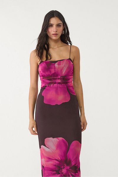 Stradivarius Printed tulle long dress