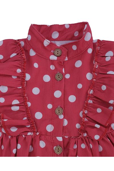 Bebelop Girl's Baby Polka Dot Chenille Dress Frilly Shoulder Detail