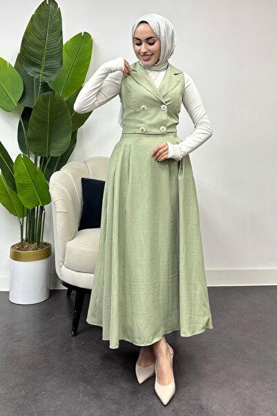 Tesettür Diyarı Women's Four Button Vest Suit - Water Green