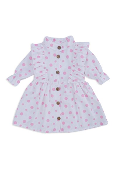 Bebelop Girl's Baby Polka Dot Chenille Dress Frilly Shoulder Detail