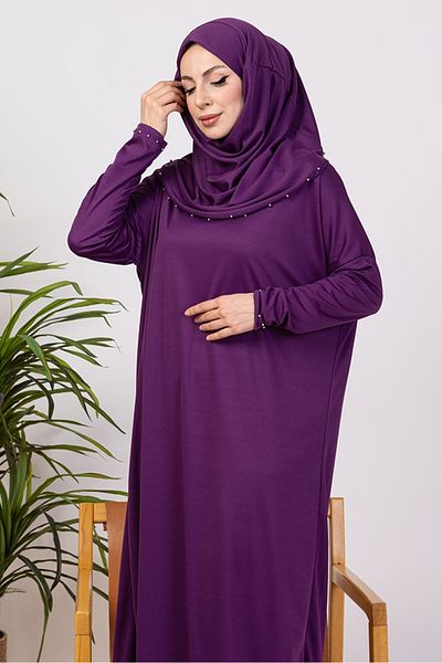Bestenur Stoned Practical One Piece Prayer Φόρεμα 1406 - Μωβ
