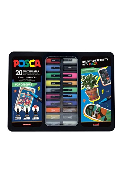 POSCA Set 20 markere in cutie metalica - Pop
