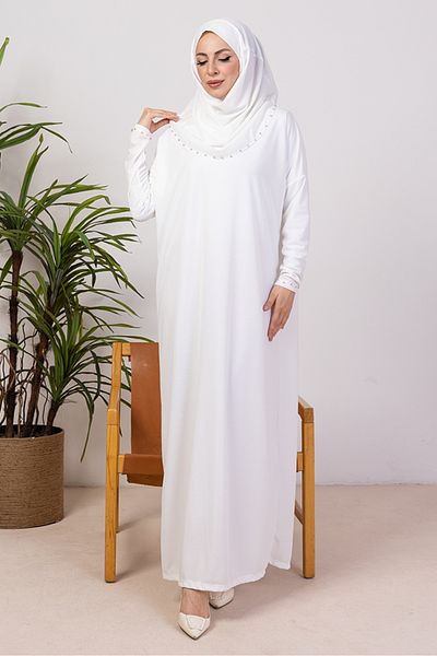 Bestenur Stoned Practical One Piece Prayer Φόρεμα 1406 - Λευκό