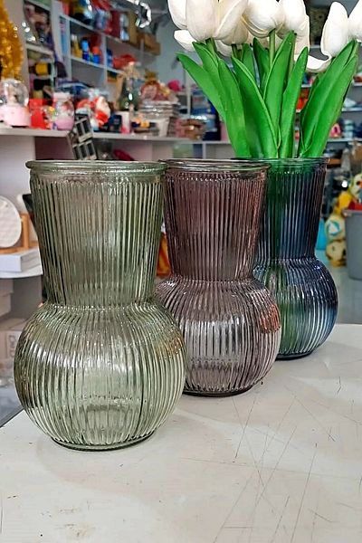 Tilbe Home مزهرية زينة مزهرية زخرفية إناء كبير الحجم ملون مخطط