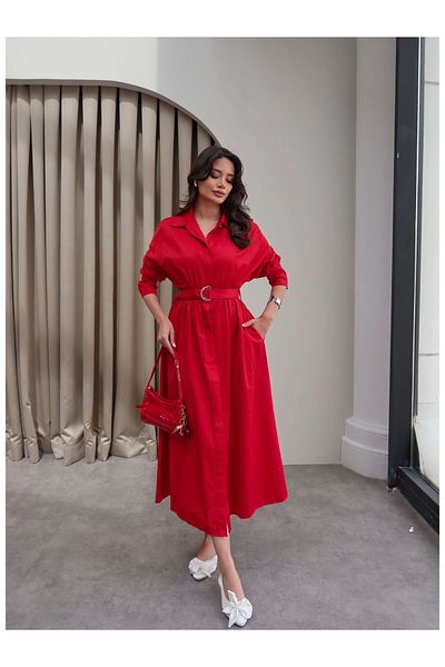 ESRAHELVACI Poplin Fabric Belted Shirt Dress