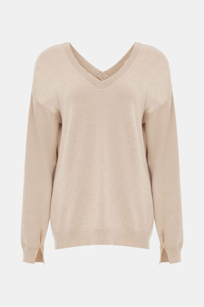 W Collection Beige V-Neck Long Sleeve Sweater