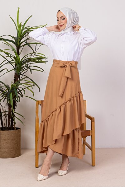 Bestenur Βολάν Λεπτομερής Ζωντανή Φούστα 1403 - Mink