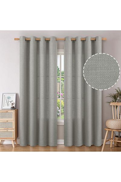 Pyramid Home Gray Color Rustic Background Curtain Eyelet Dense Pleat Ring Natural Linen