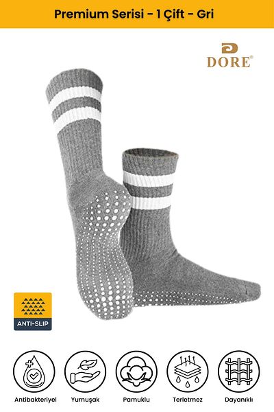 Dore Pilates and Yoga Unisex 1 Pair Anti-Slip Plates - Gray Socks with Anti-Slip Soles