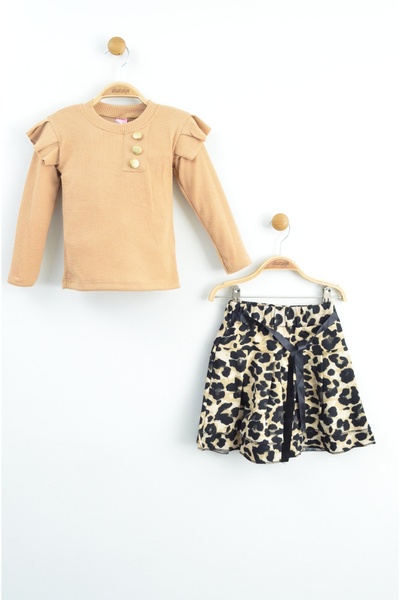 Z B Bebe Leopard Print Skirt Suit with Ruffled Shoulder (3-7 Years)