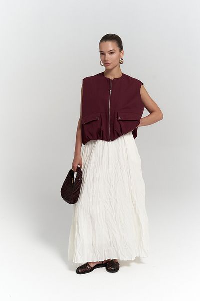 BOHEMAİ Jayla Crinkle Detail Long Ecru Skirt