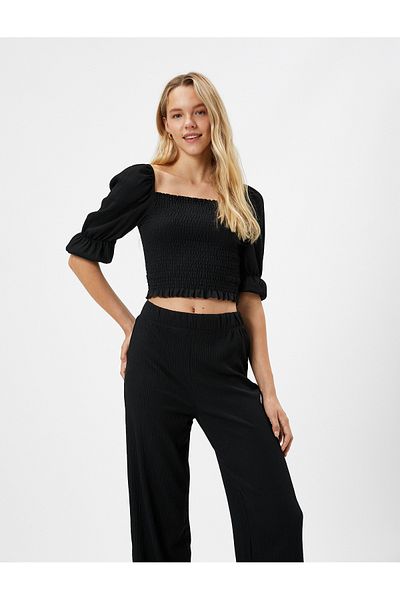 Koton Balloon Sleeve Blouse Elastic Square Neck